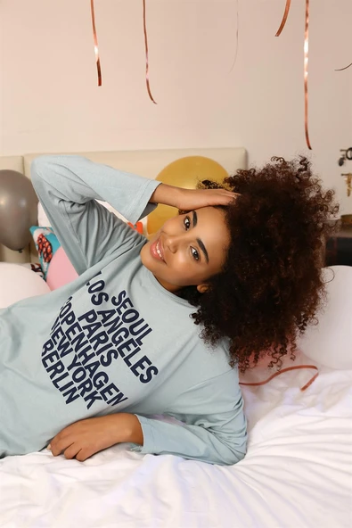 Moda Çizgi Kadın Uzun Kol Penye Pijama Takım 4182 - Resim 2