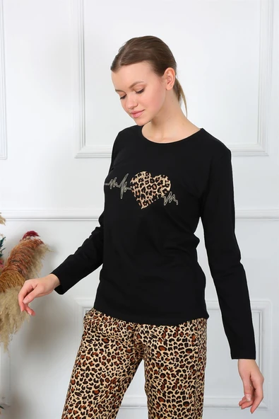 Moda Çizgi Kadın Penye Uzun Kol Pijama Takım 4129 - Resim 2