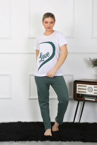 Moda Çizgi Kadın Pamuk Penye Sevgili Kombini Pijama Takımı Beyaz 50127 Tek Takım Fiyatıdır - Resim 2