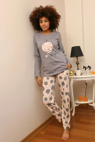 Moda Çizgi Kadın Penye Uzun Kol Pijama Takım 4186 ürün görseli 1