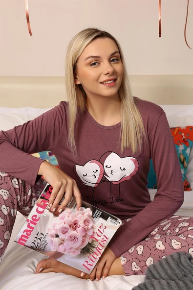 Moda Çizgi Kadın Penye Uzun Kol Pijama Takım 4187 - Resim 6