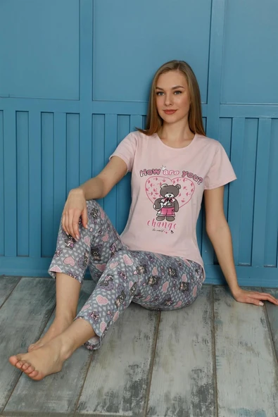 Moda Çizgi Kadın Pamuk Pijama Takım 20502P ürün görseli 1