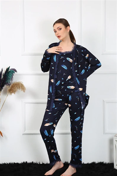 Moda Çizgi Kadın 3'lü Sabahlık Takım 16105 - 2