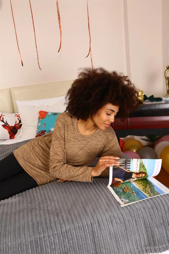 Moda Çizgi Kadın Uzun Kol Penye Pijama Takım 4178 - 2