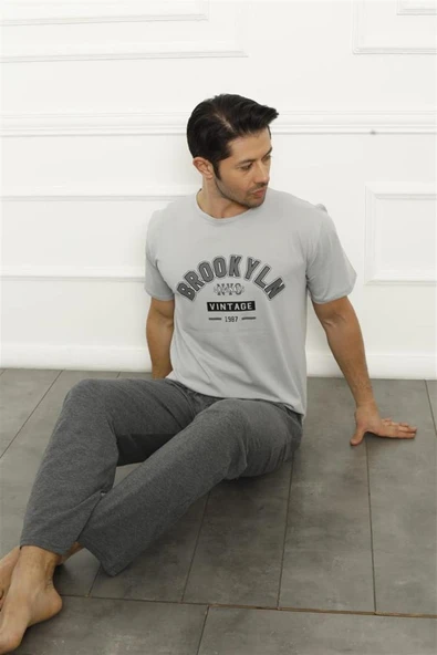Moda Çizgi Baba Oğul Gri Aile Pijama Takım Ayrı Ayrı Satılır 50102 - 5