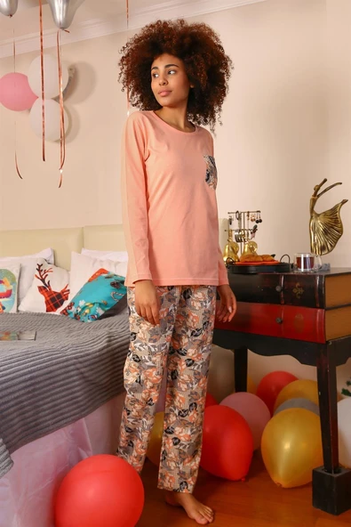 Moda Çizgi Kadın Uzun Kol Penye Pijama Takım 4196 - Resim 5