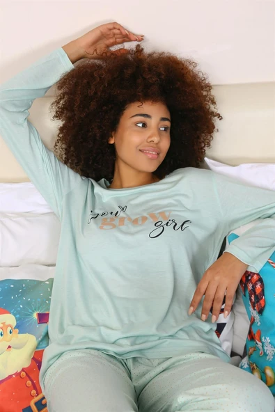 Moda Çizgi Kadın Penye Uzun Kol Pijama Takım 4188 - Resim 5