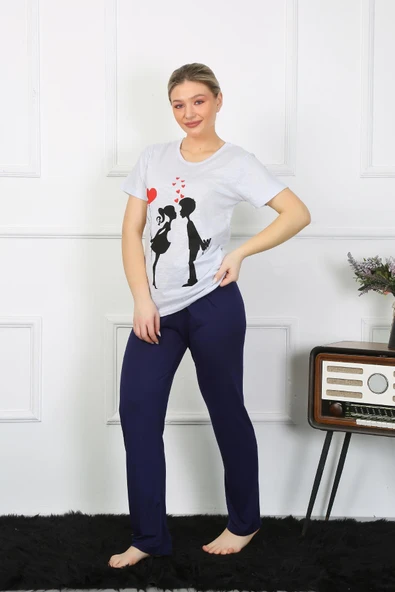 Moda Çizgi Kadın Kısa Kol Penye Pİjama Takımı 4208 - 3