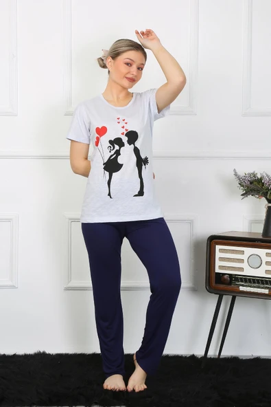 Moda Çizgi Kadın Kısa Kol Penye Pİjama Takımı 4208 - 6