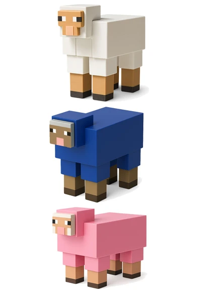 Minecraft Sheep Seti Pembe Koyun Mavi Koyun Beyaz Koyun ürün görseli