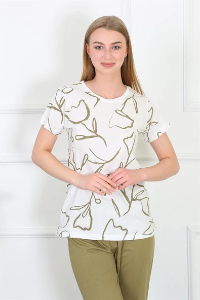 Moda Çizgi Kadın Penye Kısa Kol Pijama Takım 4141 ürün görseli 1