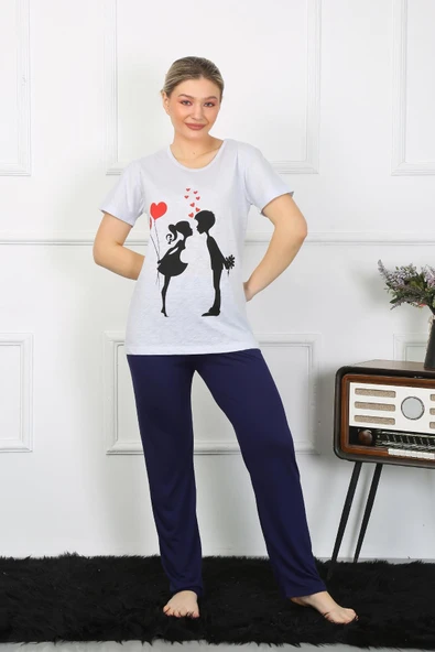Moda Çizgi Kadın Kısa Kol Penye Pİjama Takımı 4208 - 1