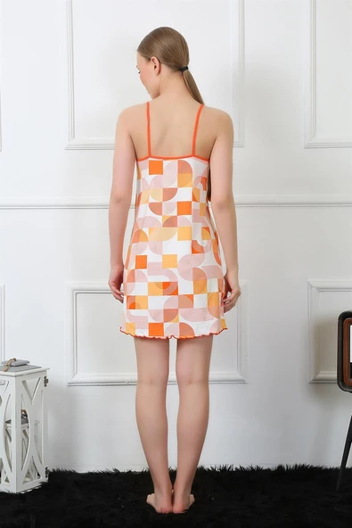 Moda Çizgi Kadın İp Askılı Penye Gecelik 405 - Resim 4