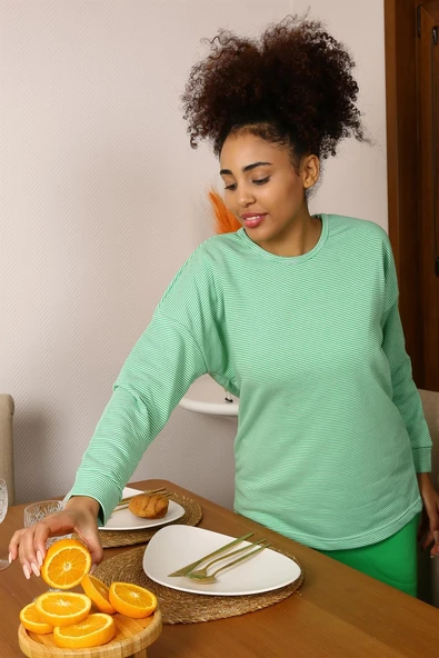 Moda Çizgi Kadın Uzun Kol 3 İplik Penye Pijama Takım 4191 ürün görseli