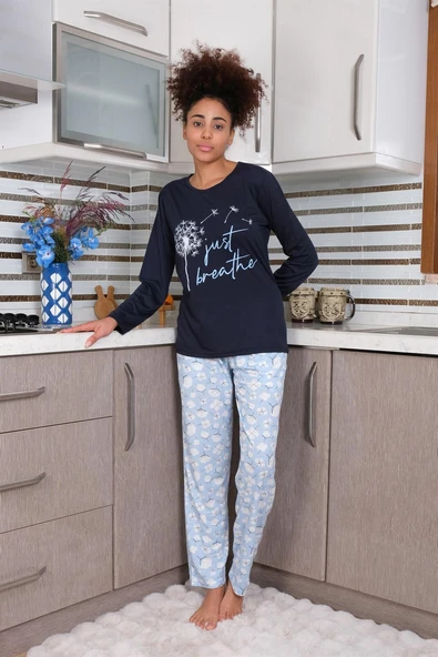 Moda Çizgi Kadın Penye Uzun Kol Pijama Takım 4189 - 7
