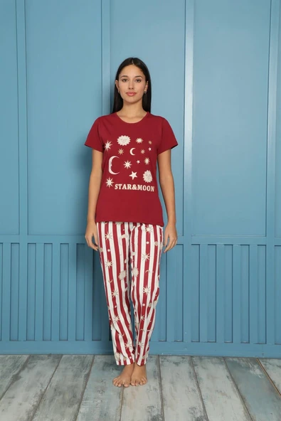 Moda Çizgi Kadın Penye Pijama - Resim 2