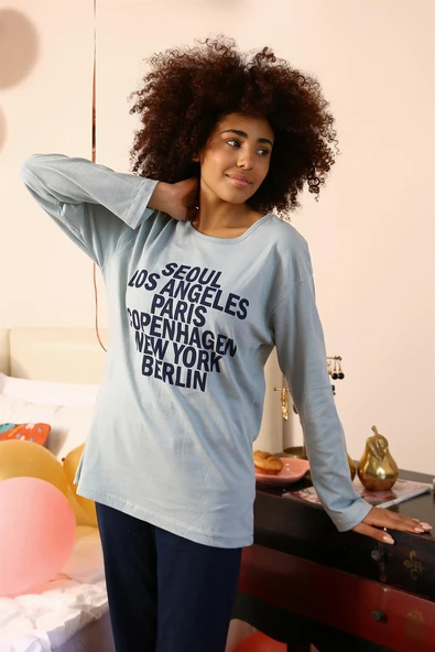 Moda Çizgi Kadın Uzun Kol Penye Pijama Takım 4182 ürün görseli