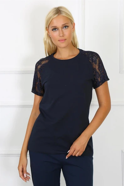 Moda Çizgi Kadın Kolu Dantelli Penye Pijama Takım 4150 - Resim 4