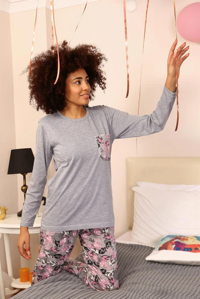 Moda Çizgi Kadın Uzun Kol Penye Pijama Takım 4195 - 1