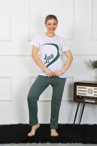 Moda Çizgi Kadın Pamuk Penye Sevgili Kombini Pijama Takımı Beyaz 50127 Tek Takım Fiyatıdır - Resim 4
