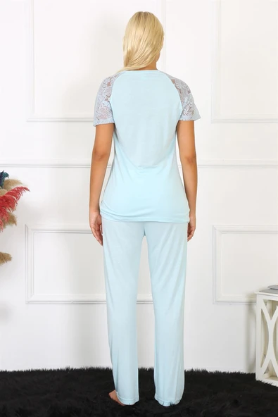 Moda Çizgi Kadın Kolu Dantelli Penye Pijama Takım 4151 - Resim 4