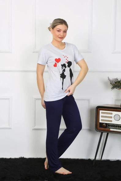 Moda Çizgi Kadın Kısa Kol Penye Pİjama Takımı 4208 - 2