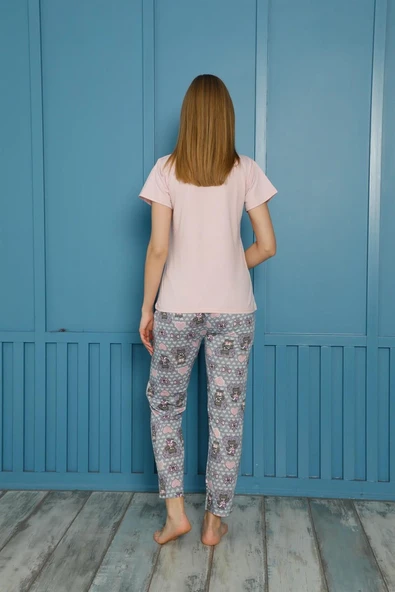 Moda Çizgi Kadın Pamuk Pijama Takım 20502P - Resim 4