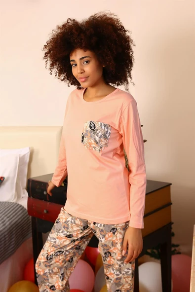 Moda Çizgi Kadın Uzun Kol Penye Pijama Takım 4196 - Resim 3