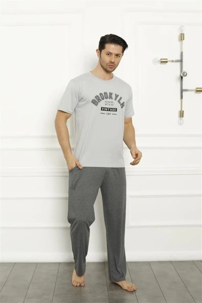 Moda Çizgi Baba Oğul Gri Aile Pijama Takım Ayrı Ayrı Satılır 50102 - 6