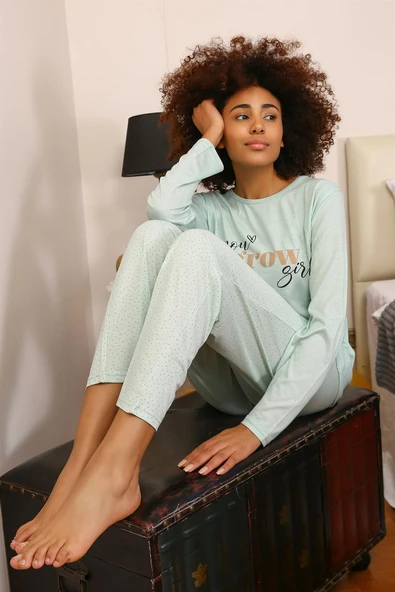 Moda Çizgi Kadın Penye Uzun Kol Pijama Takım 4188 - Resim 3