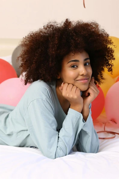 Moda Çizgi Kadın Uzun Kol Penye Pijama Takım 4182 - Resim 5