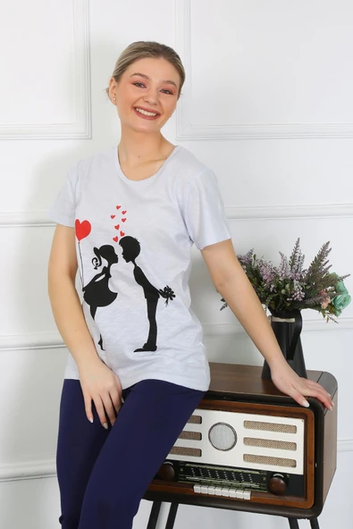 Moda Çizgi Kadın Kısa Kol Penye Pİjama Takımı 4208 - 5