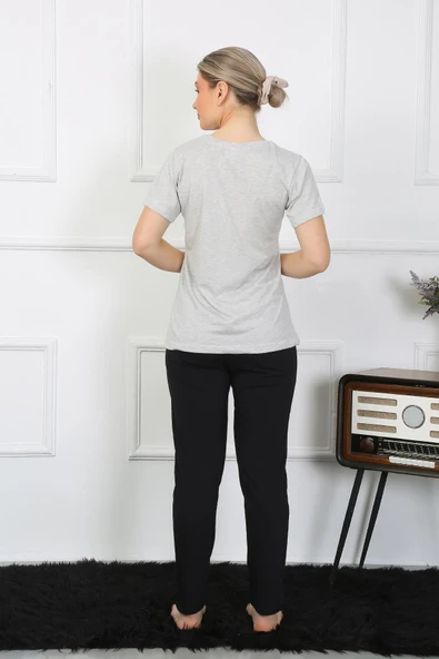 Moda Çizgi Kadın Pamuk Penye Sevgili Kombini Pijama Takımı Gri 50126 Tek Takım Fiyatıdır - 5