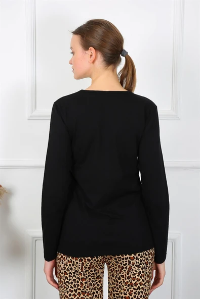 Moda Çizgi Kadın Penye Uzun Kol Pijama Takım 4129 - Resim 4