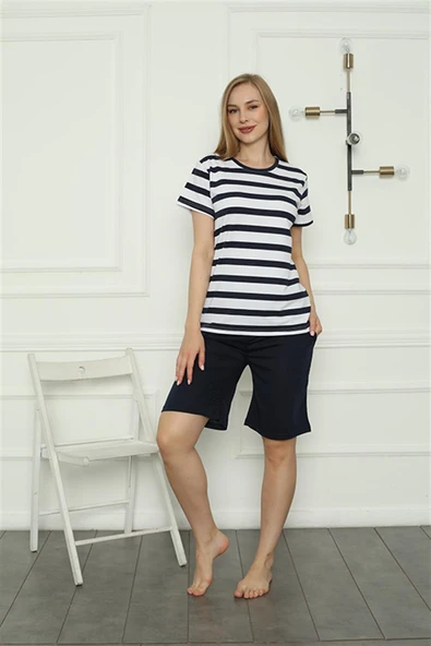 Moda Çizgi Aile Penye Şortlu Pijama Takım (anne - kız ) 50116 Ayrı Ayrı Satılır . Fiyatları Farklıdır - Resim 3