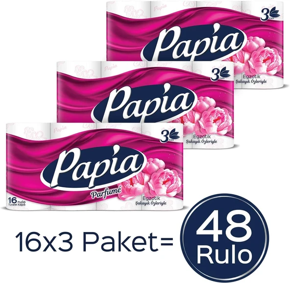 Papia Parfümlü Egzotik Tuvalet Kağıdı 48 Rulo (16 Rulo x 3 Paket) ürün görseli