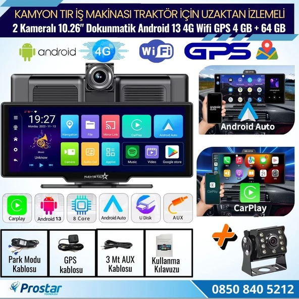 Kamyon Tır için Kayıtlı 2 Kameralı Android 13 WIFI GPS 4G Uzaktan izlemeli 4 GB + 64 GB Carplay 512 GB Destekli Tak Kullan Kamera Seti - 2