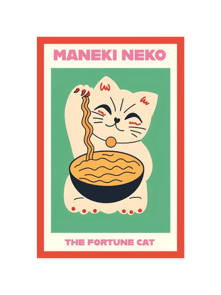 Maneki Neko  The Fortune Cat Şans Kedisi  Temalı Hediye Not Kartı Kartpostal  10 x 15 cm - 1