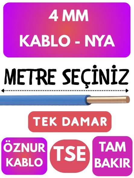 Öznur 4 MM NYA Kablo Metre Seçenekli (Mavi)