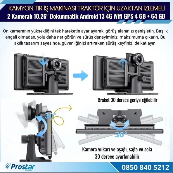 Kamyon Tır için Kayıtlı 2 Kameralı Android 13 WIFI GPS 4G Uzaktan izlemeli 4 GB + 64 GB Carplay 512 GB Destekli Tak Kullan Kamera Seti - 5