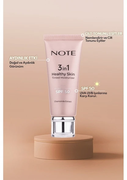Note Cosmetics Cosmetics 3 in 1 Healthy Skin Tinted Moisturizer SPF50 Renk Ton Eşitleyici Aydınlatıcı Krem 30 ML