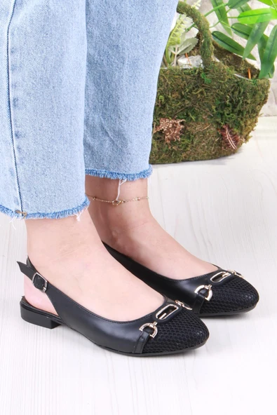 Fort 5057 Taş Toka Detaylı Şık Rahat Arkası Açık Kadın Babet - Resim 3