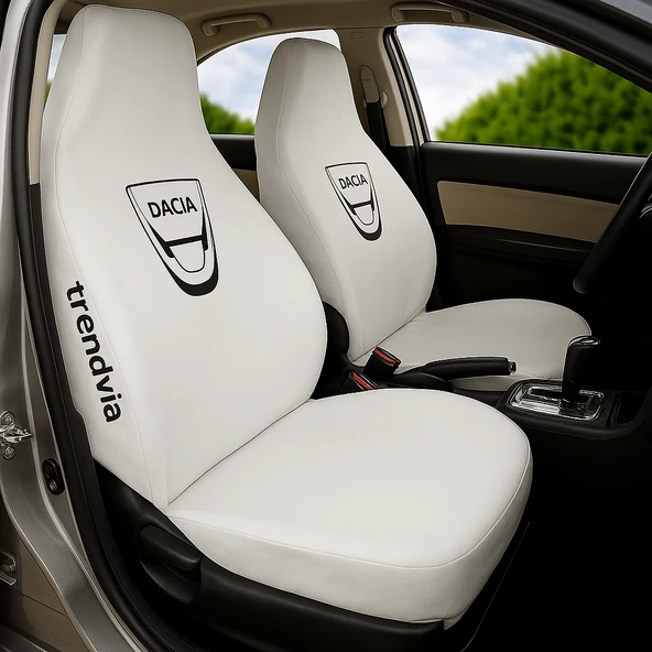 Dacia Logolu Beyaz Penye Ön ve Arka Oto Koltuk Kılıfı Takımı