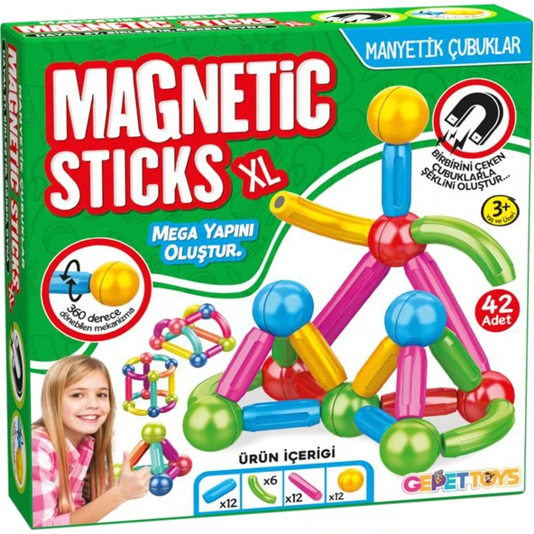 Mega Boy 42 Parça Manyetik Çubuklar ve Toplar Stem Oyuncağı Eğitici Zeka Geliştirici Oyuncak - 2