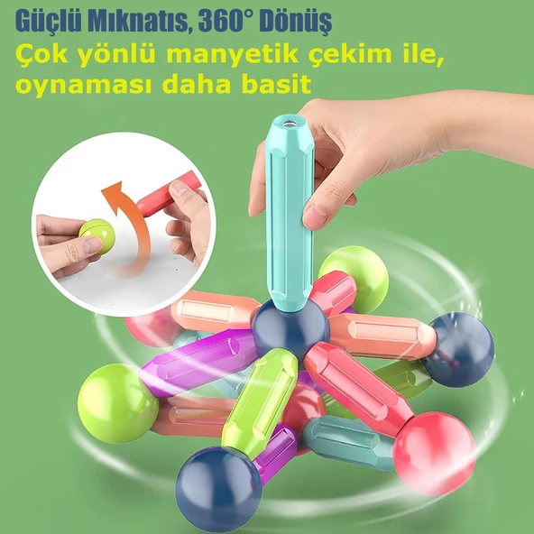 Mega Boy 42 Parça Manyetik Çubuklar ve Toplar Stem Oyuncağı Eğitici Zeka Geliştirici Oyuncak - 3
