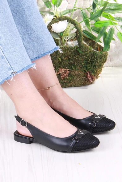 Fort 5056 Taş Toka Detaylı Şık Rahat Arkası Açık Kadın Babet ürün görseli