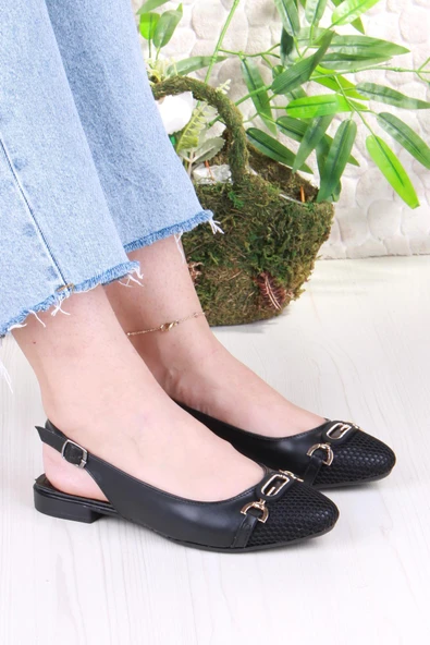 Fort 5057 Taş Toka Detaylı Şık Rahat Arkası Açık Kadın Babet ürün görseli