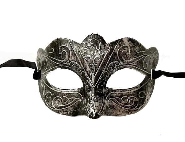 Maskeli Balo Antik Gri Gümüş Eskitilmiş Maske Balo Venedik - 5