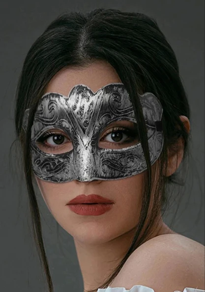 Maskeli Balo Antik Gri Gümüş Eskitilmiş Maske Balo Venedik - 4