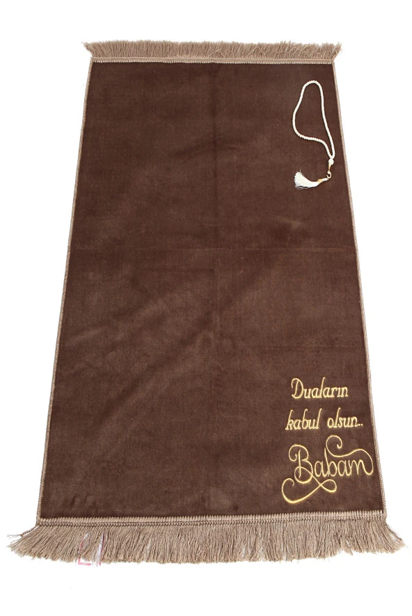 Kişiye Özel İsim İşlemeli Lüks Düz Desensiz Kadife Velür Seccade  Açık Kahverengi ürün görseli 1